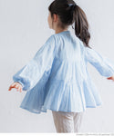 兒童 100-140 童裝上衣分層紗布透明氣球袖棉質透明感覺長袖女孩郵寄可能的父母和兒童配套古柯