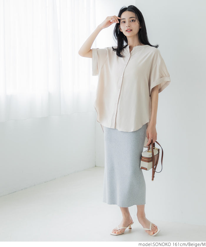 Blouse Women's Rayon Skipper Sleeve Gather Front Opening Haori Shirt Front Button Plain Thin Short Sleeve Beautiful Mail Delivery Available 23ss coca coca