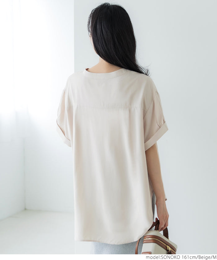 Blouse Women's Rayon Skipper Sleeve Gather Front Opening Haori Shirt Front Button Plain Thin Short Sleeve Beautiful Mail Delivery Available 23ss coca coca