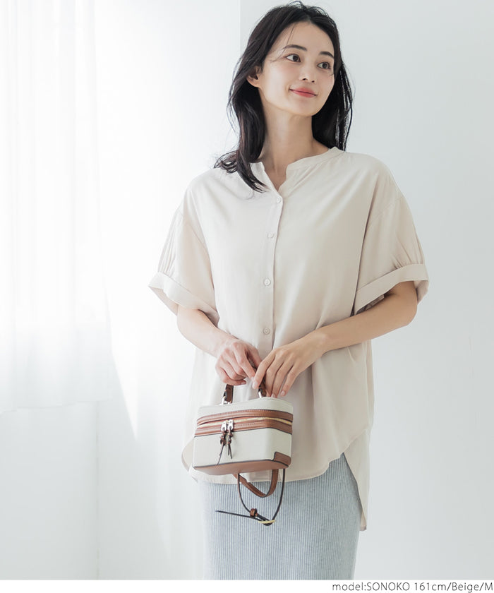 Blouse Women's Rayon Skipper Sleeve Gather Front Opening Haori Shirt Front Button Plain Thin Short Sleeve Beautiful Mail Delivery Available 23ss coca coca