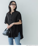 Blouse Women's Rayon Skipper Sleeve Gather Front Opening Haori Shirt Front Button Plain Thin Short Sleeve Beautiful Mail Delivery Available 23ss coca coca