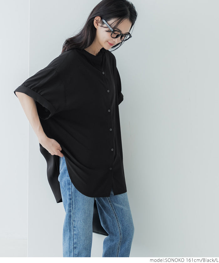 Blouse Women's Rayon Skipper Sleeve Gather Front Opening Haori Shirt Front Button Plain Thin Short Sleeve Beautiful Mail Delivery Available 23ss coca coca