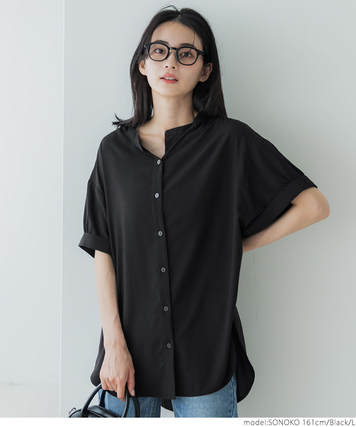 Blouse Women's Rayon Skipper Sleeve Gather Front Opening Haori Shirt Front Button Plain Thin Short Sleeve Beautiful Mail Delivery Available 23ss coca coca