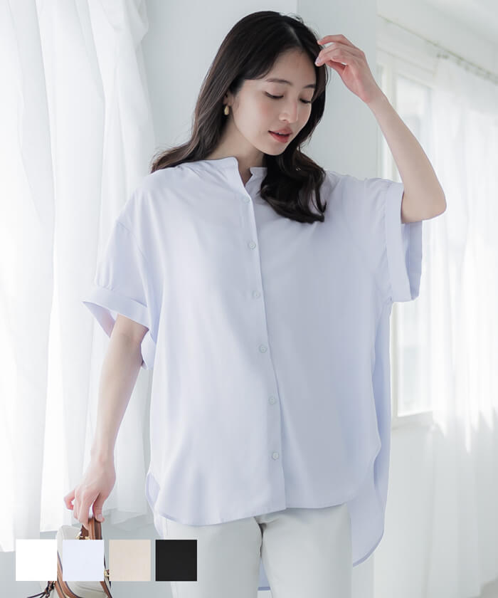 Blouse Women's Rayon Skipper Sleeve Gather Front Opening Haori Shirt Front Button Plain Thin Short Sleeve Beautiful Mail Delivery Available 23ss coca coca