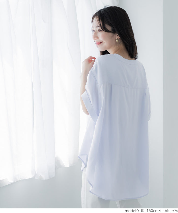 Blouse Women's Rayon Skipper Sleeve Gather Front Opening Haori Shirt Front Button Plain Thin Short Sleeve Beautiful Mail Delivery Available 23ss coca coca