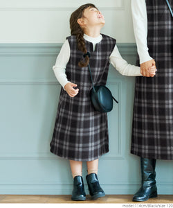 Sale ★ 2690 yen → 990 yen Kids' 100-130 Children's clothes One-piece key-neck one-piece Wool touch check pattern Layered girls Parent-child matching No mail delivery