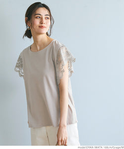 T-shirt ladies' cut and sewn mercerized plating cotton sheeting different material switching lace beautiful cotton sheeting beautiful cut and sewn mail delivery available 23ss coca coca