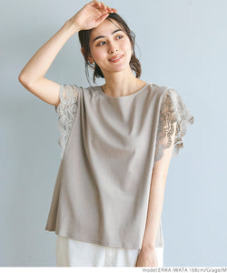 T-shirt ladies' cut and sewn mercerized plating cotton sheeting different material switching lace beautiful cotton sheeting beautiful cut and sewn mail delivery available 23ss coca coca