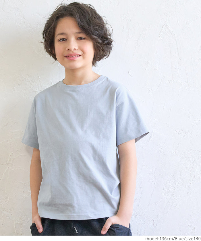 キッズ 110-140 Tシャツ ベーシック リブ 綿100 クルーネック ミディアム丈 無地 半袖 男女兼用 キッズオリジナル 子供服 メール便可 coca コカ