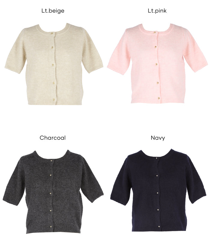 【新品未使用】コットン30G 半袖 ニットカーディガン ゴールドボタン半袖ニットカーディガン レディース メール便不可