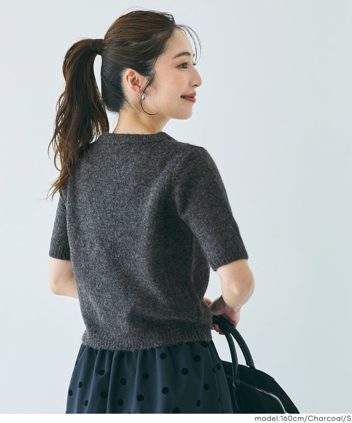 ゴールドボタン半袖ニットカーディガン レディース メール便不可