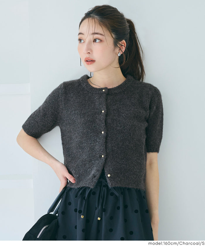 ゴールドボタン半袖ニットカーディガン レディース メール便不可