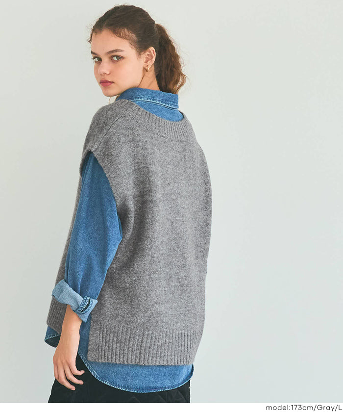 セール☆1990円→990円 ヤク風Vネックニットベスト レディース メール