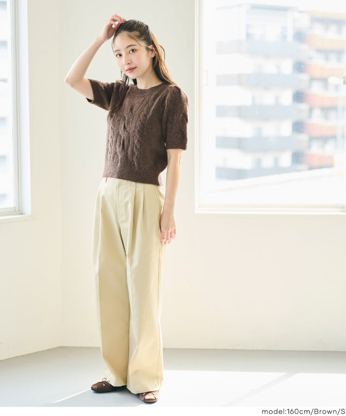 セール☆1990円→550円 ヤク風ケーブル半袖ニット レディース メール便