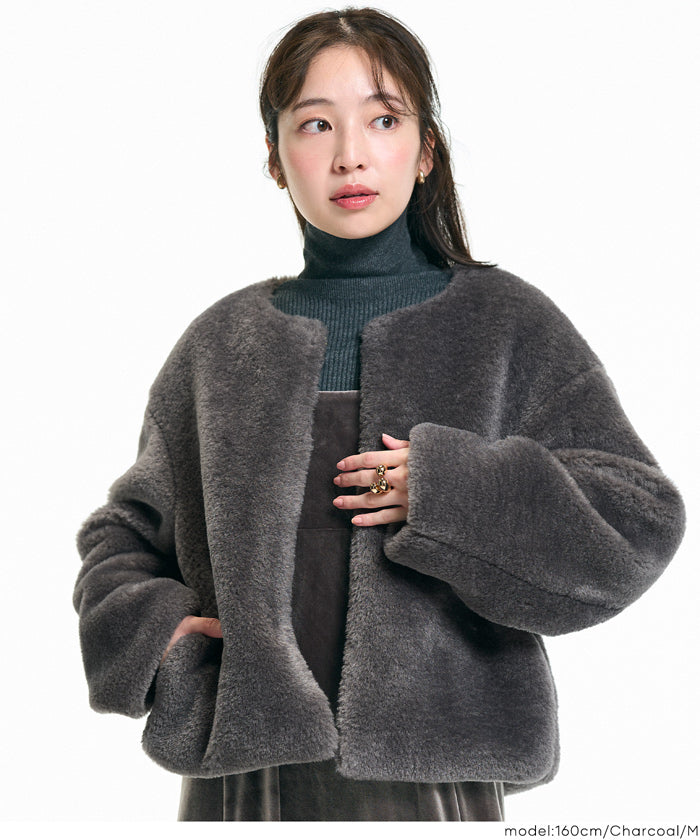 WEB限定【67時間限定セール】フェイクファーノーカラーブルゾン