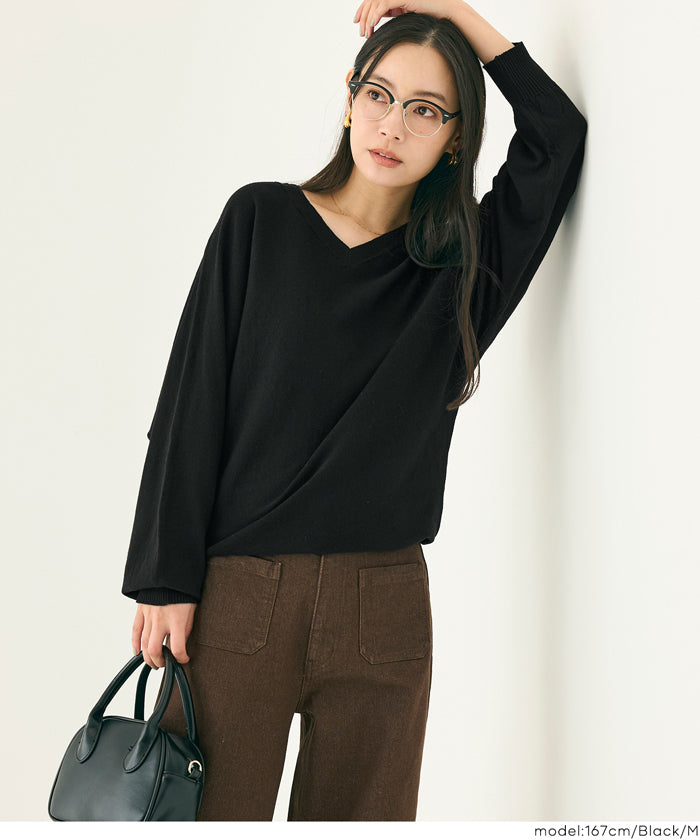 セール☆2490円→1490円 Vネックニットチュニック レディース メール便