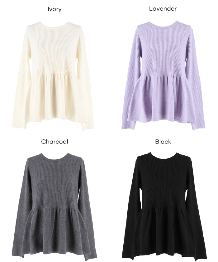 ペプラムギャザーニットトップス ウォッシャブル レディース メール便