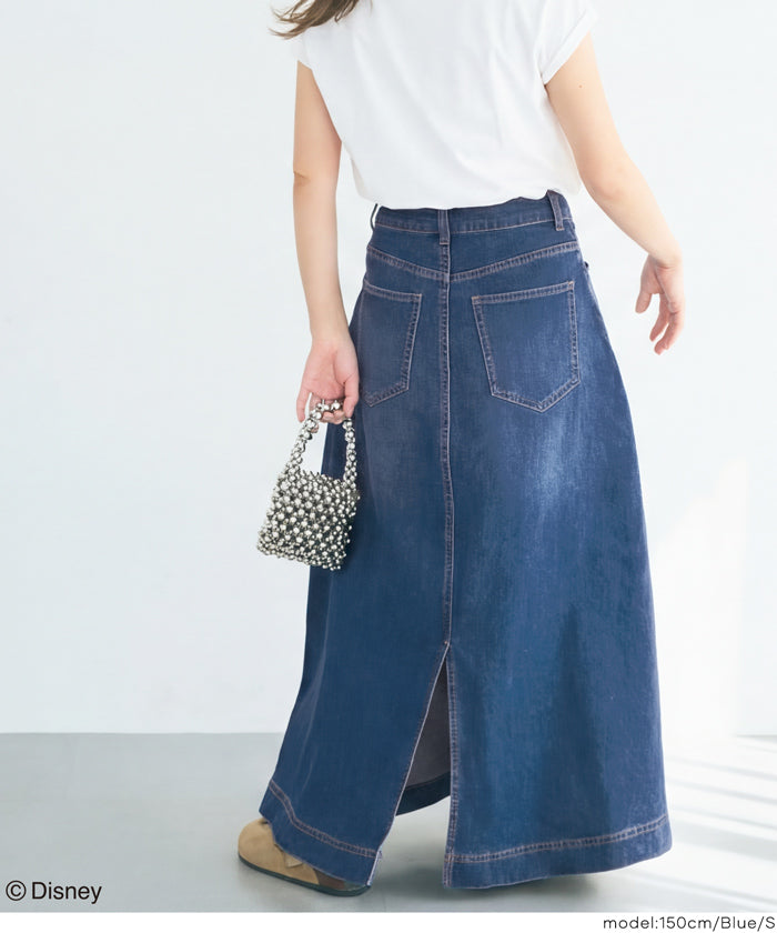 セール☆3990円→2490円 カットデニムマキシ丈スカート レディース 