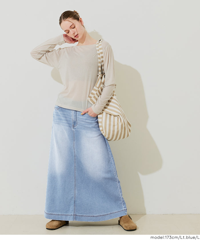 セール☆3990円→2990円 カットデニムマキシ丈スカート レディース