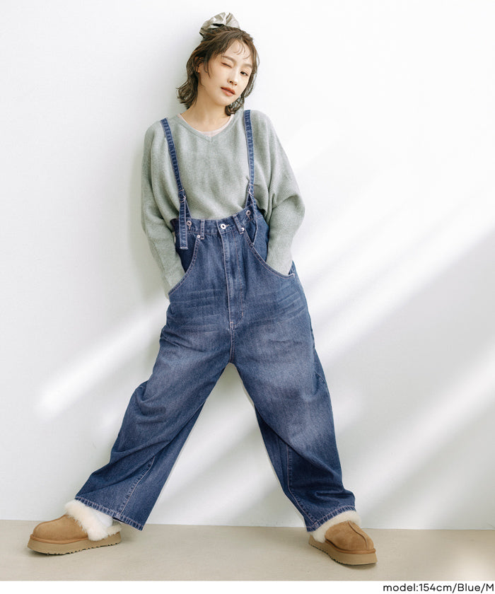 サスペンダー付きカーブデニムパンツ レディース 送料無料/メール便
