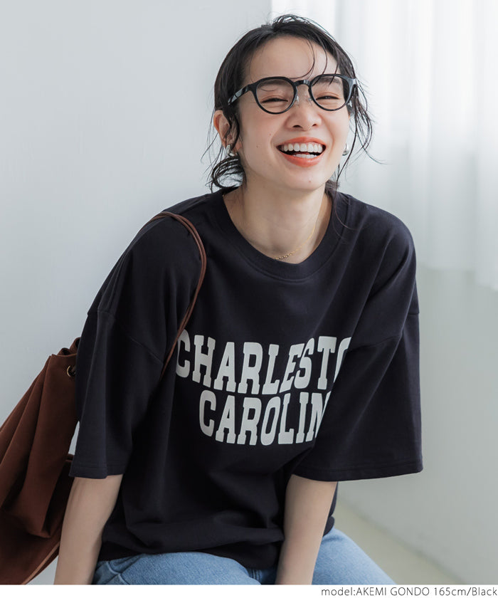 セール★1690円→990円 スウェット レディース カットソー Tシャツ ロゴ プリント 英字 五分袖 半袖 クルーネック 裏毛 コットン ミディアム丈 メール便不可 24ss coca コカ