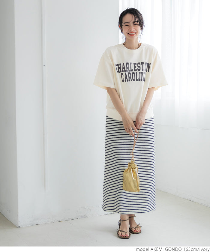 セール★1690円→990円 スウェット レディース カットソー Tシャツ ロゴ プリント 英字 五分袖 半袖 クルーネック 裏毛 コットン ミディアム丈 メール便不可 24ss coca コカ