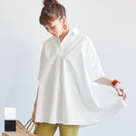 Sale 2690 yen → 1990 yen [No mail delivery] Blouse Women's Tunic Skipper Shirt Flare 100% Cotton Firm Medium Length Short Sleeve Plain 21ss coca