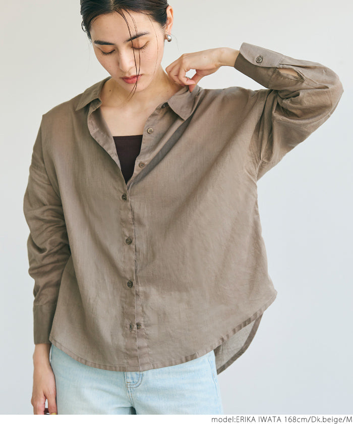 Gauze shirt Lady's blouse gauze cotton 100% cotton translucency see-through sheer material front opening long sleeves plain thin mail delivery possible 23ss coca coca