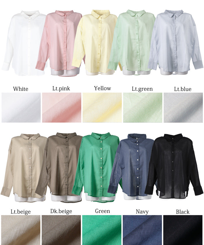 Gauze shirt Lady's blouse gauze cotton 100% cotton translucency see-through sheer material front opening long sleeves plain thin mail delivery possible 23ss coca coca