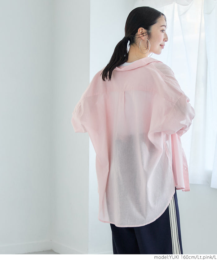 Gauze shirt Lady's blouse gauze cotton 100% cotton translucency see-through sheer material front opening long sleeves plain thin mail delivery possible 23ss coca coca