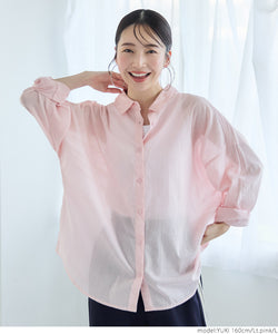 Gauze shirt Lady's blouse gauze cotton 100% cotton translucency see-through sheer material front opening long sleeves plain thin mail delivery possible 23ss coca coca
