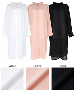 Long Shirt Ladies Shirt Dress Sheer Gauze Style 100% Cotton Thin Transparency Haori Long Sleeve Long Length No Mail Delivery 23ss