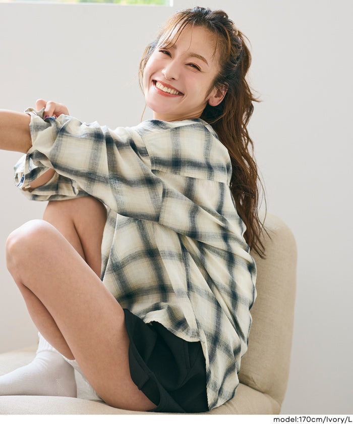チェックガーゼシャツ レディース メール便不可 【西山茉希様着用
