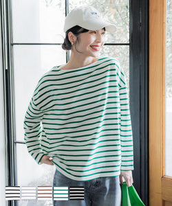 Cut and sew ladies border boat neck long sleeve tail cut medium length drop shoulder no mail delivery 23ss coca coca