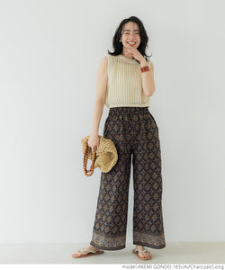 Wide Pants Women's Oriental Ethnic Thick Gaucho Elastic Waist Easy Pants Ethnic Whole Pattern Thin Pocket Mail Delivery Available 23ss