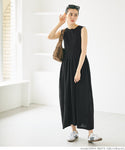 One Piece Women's Sleeveless Knit Flare A-Line Crew Neck Boat Neck Long Length No Mail Delivery