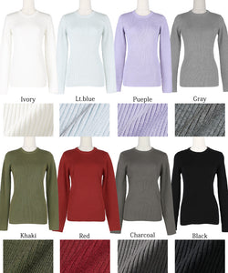 Super thick thick crew neck knit ladies rib top sweater long sleeve plain tight no mail delivery 22aw