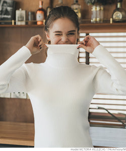 Super thick thick turtleneck knit ladies rib top sweater long sleeve plain tight no mail delivery 22aw