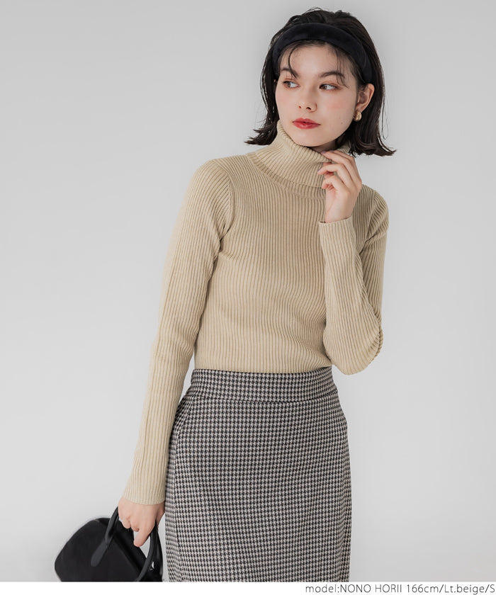 Super thick thick turtleneck knit ladies rib top sweater long sleeve plain tight no mail delivery 22aw