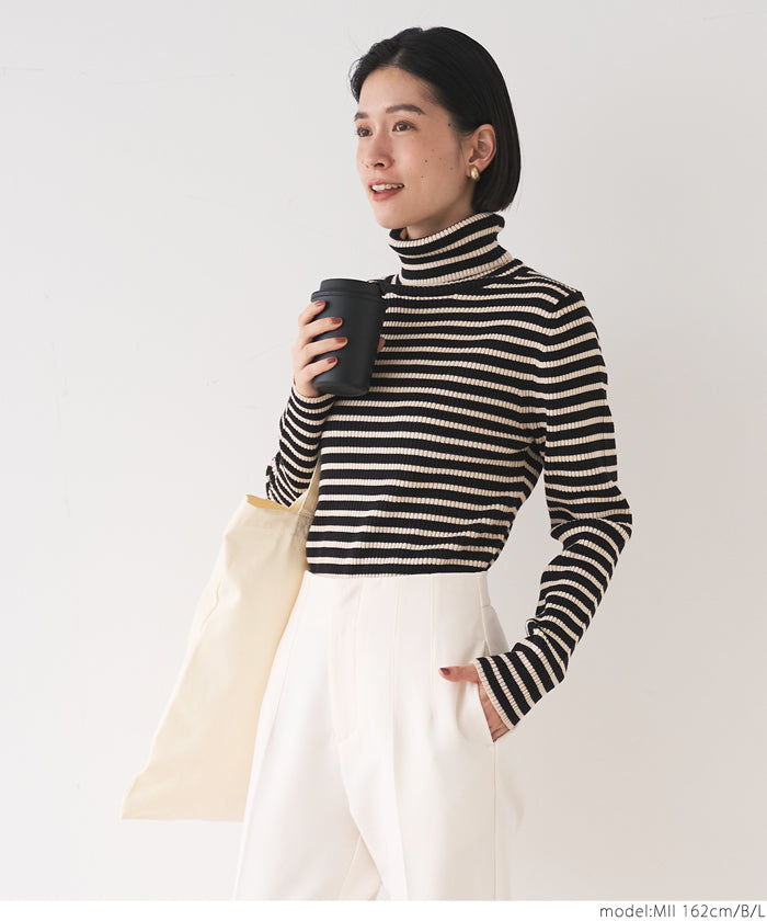 Super thick thick turtleneck knit ladies rib top sweater long sleeve plain tight no mail delivery 22aw