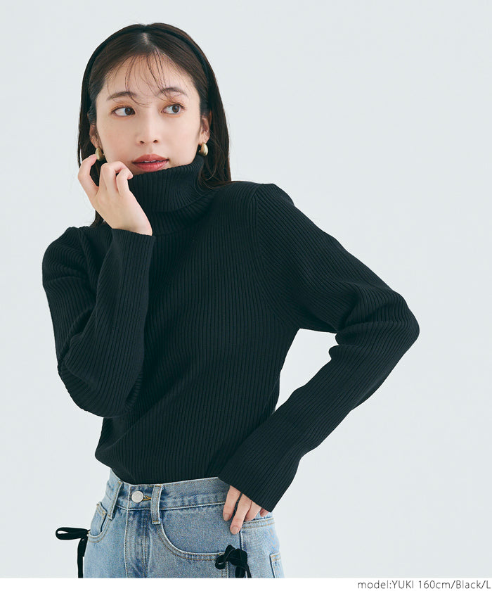 Super thick thick turtleneck knit ladies rib top sweater long sleeve plain tight no mail delivery 22aw