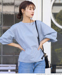 Blouse Women's Firmness Sleeve Fluffy Balloon Sleeve Boat Neck Medium Length Tail Cut Polyester Half Sleeve Plain No Mail Delivery 23ss coca