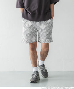 Half pants men's bandana pattern paisley pattern print waist rubber pocket twill no mail delivery coca coca