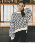 Sweatshirt Women's border crew neck round neck side slit tail cut long sleeve front and back difference mail delivery not possible 22aw coca coca