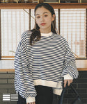 Sweatshirt Women's border crew neck round neck side slit tail cut long sleeve front and back difference mail delivery not possible 22aw coca coca