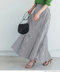 Flare skirt Ladies' skirt gingham check gathered flare long length pocket wilst rubber thin mail delivery possible 23ss coca coca