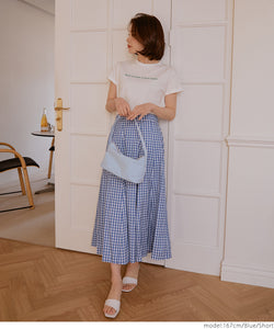 Flare skirt Ladies' skirt gingham check gathered flare long length pocket wilst rubber thin mail delivery possible 23ss coca coca