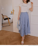 Flare skirt Ladies' skirt gingham check gathered flare long length pocket waist rubber thin mail delivery possible 23ss coca coca