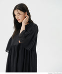 One Piece Women's Flare Sleeve Flare Switching Back Ribbon Long Length Cotton 100 Cotton Round Neck Short Sleeve Plain No Mail Delivery 23ss coca