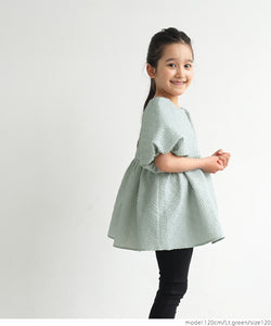 Kids 100-140 blouse square neck classy embossed voluminous sleeve elastic cuffs flared girls matching parent and child children's clothes no mail delivery coca